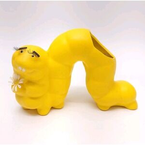 Vintage‎ Caterpillar Inch Worm Planter Ceramic Yellow  Anthropomorphic Succulent